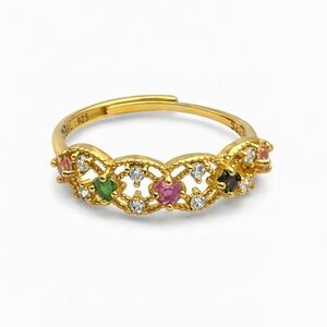 Rainbow Tourmaline Gold Lace Band Ring